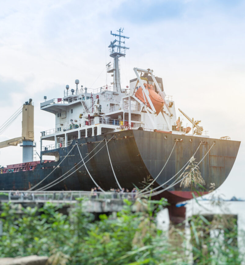 Cargo container ship at harbor.